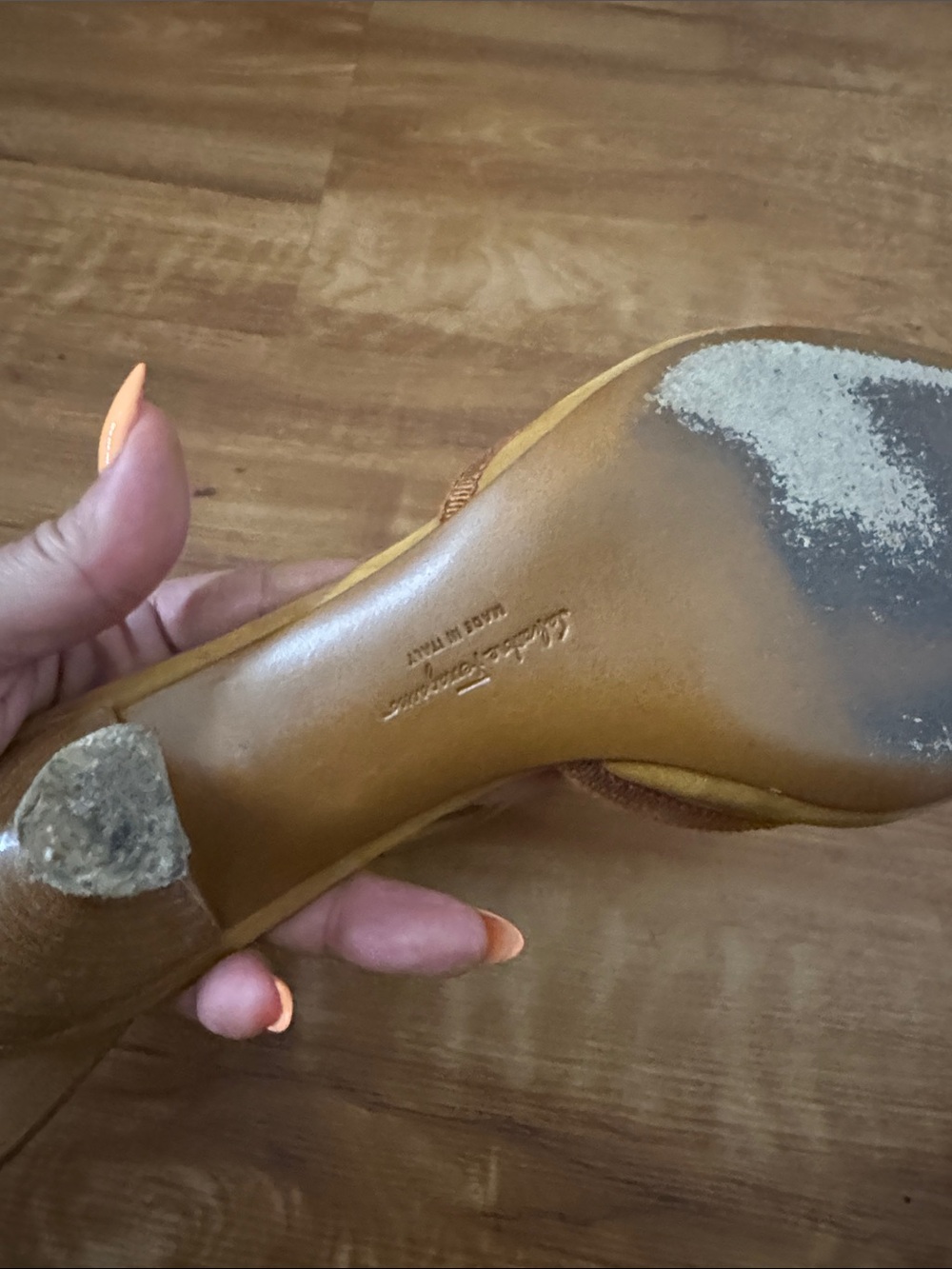 Salvatore Ferragamo Mustard Suede Peep-Toe Mules with Signature Bow - Picture 6 of 7